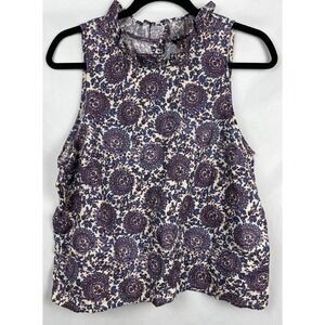 J.Crew‎ Women's 100% Linen Paisley Sleeveless Top - Blue/Red Ruffled Neck Size M